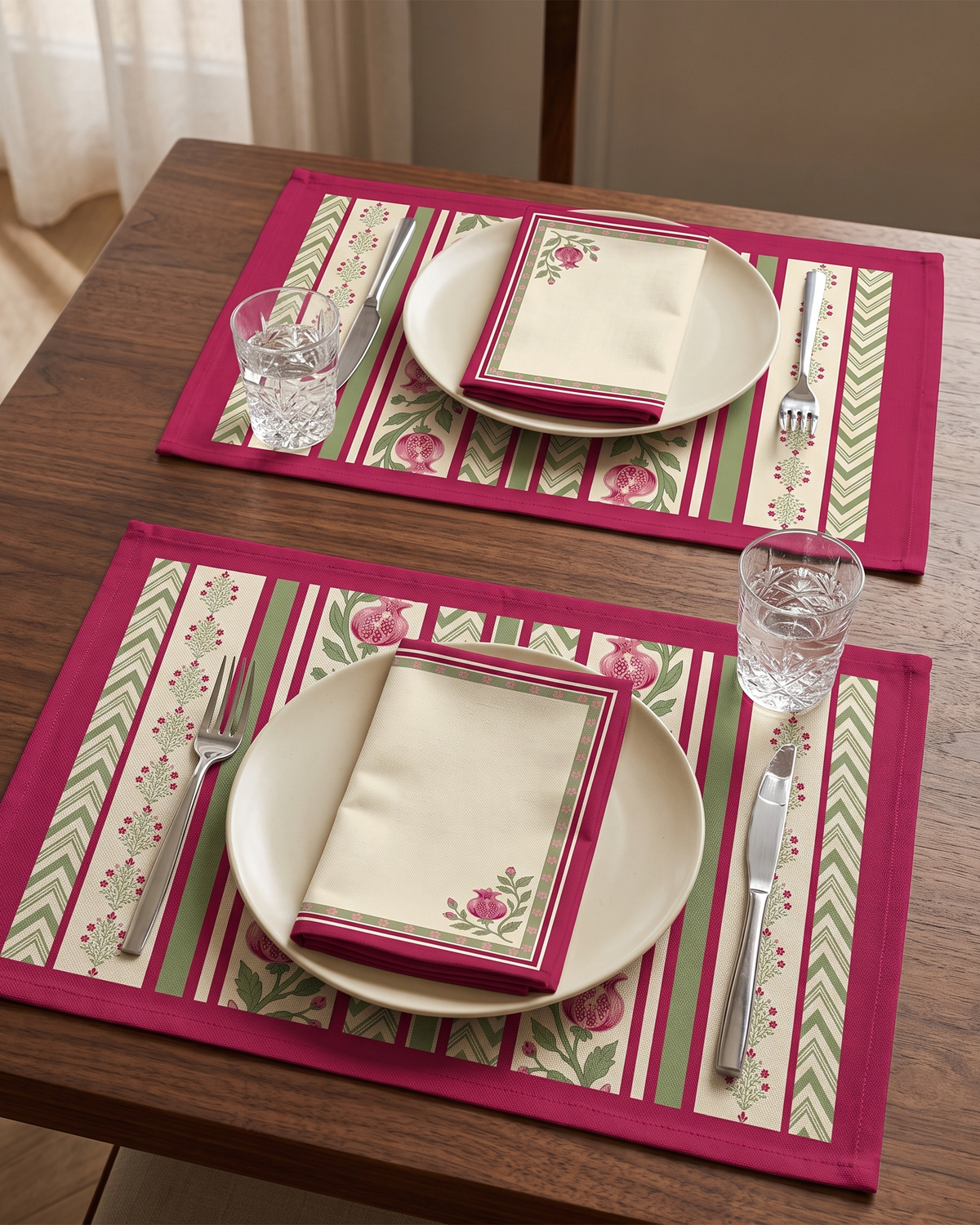 Anar Pink Cotton Water-repellent Placemat Set of 6