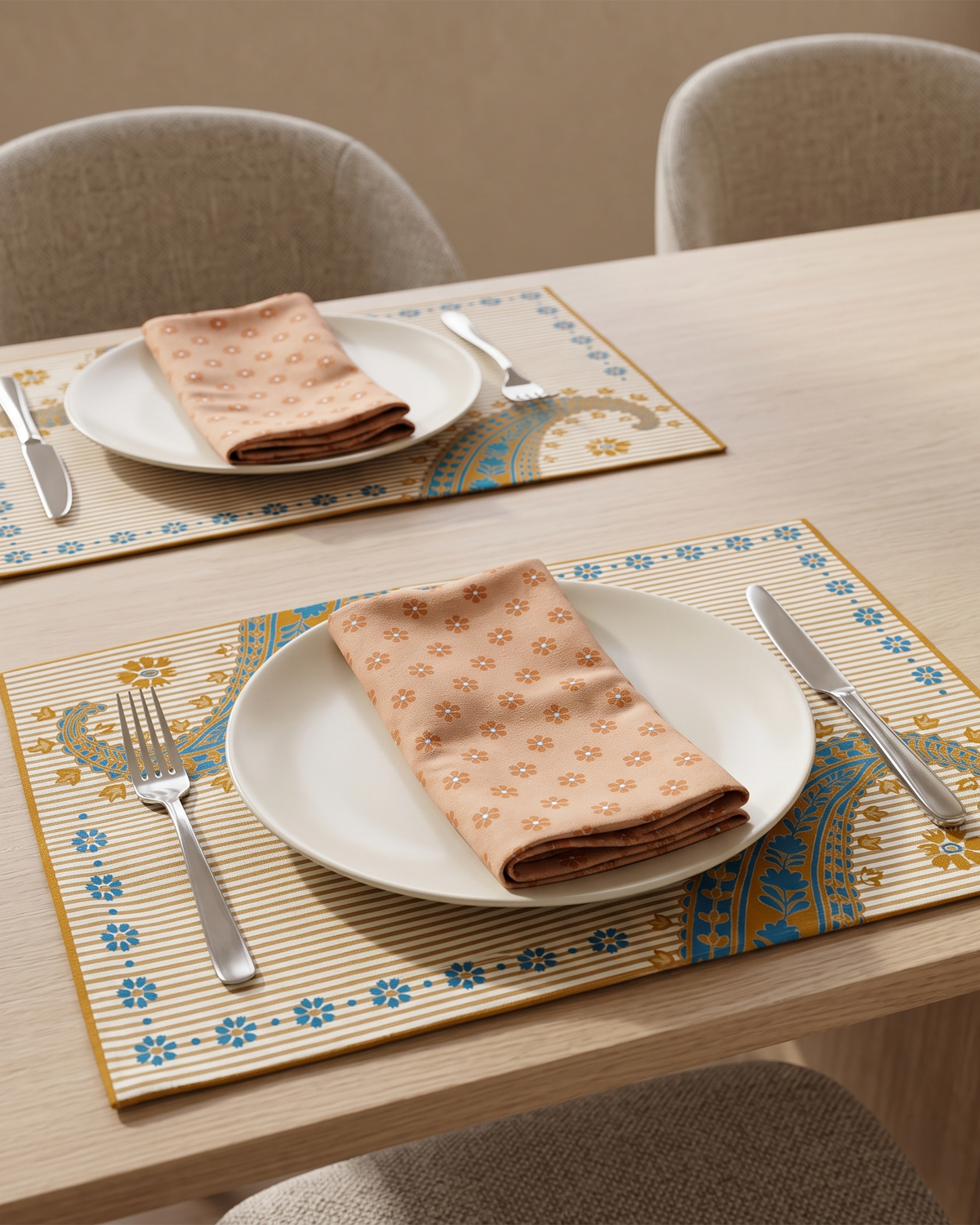 Paisley Teal Cotton Table Water-repellent Placemat Set of 6