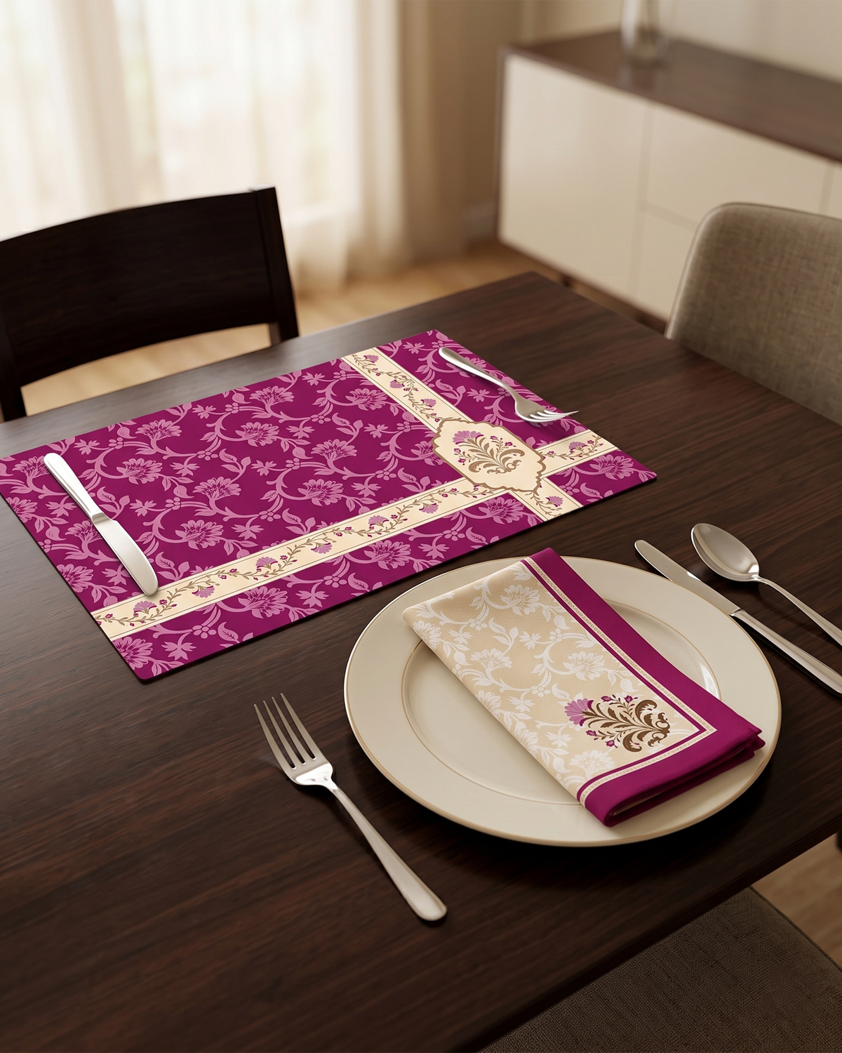 Evergreen Beige Cotton Water-repellent Table Mat Set of 6