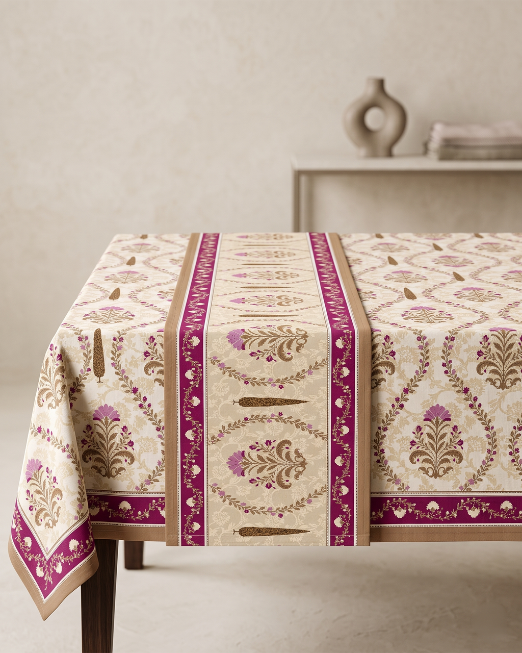 Evergreen Beige Cotton Table Runner