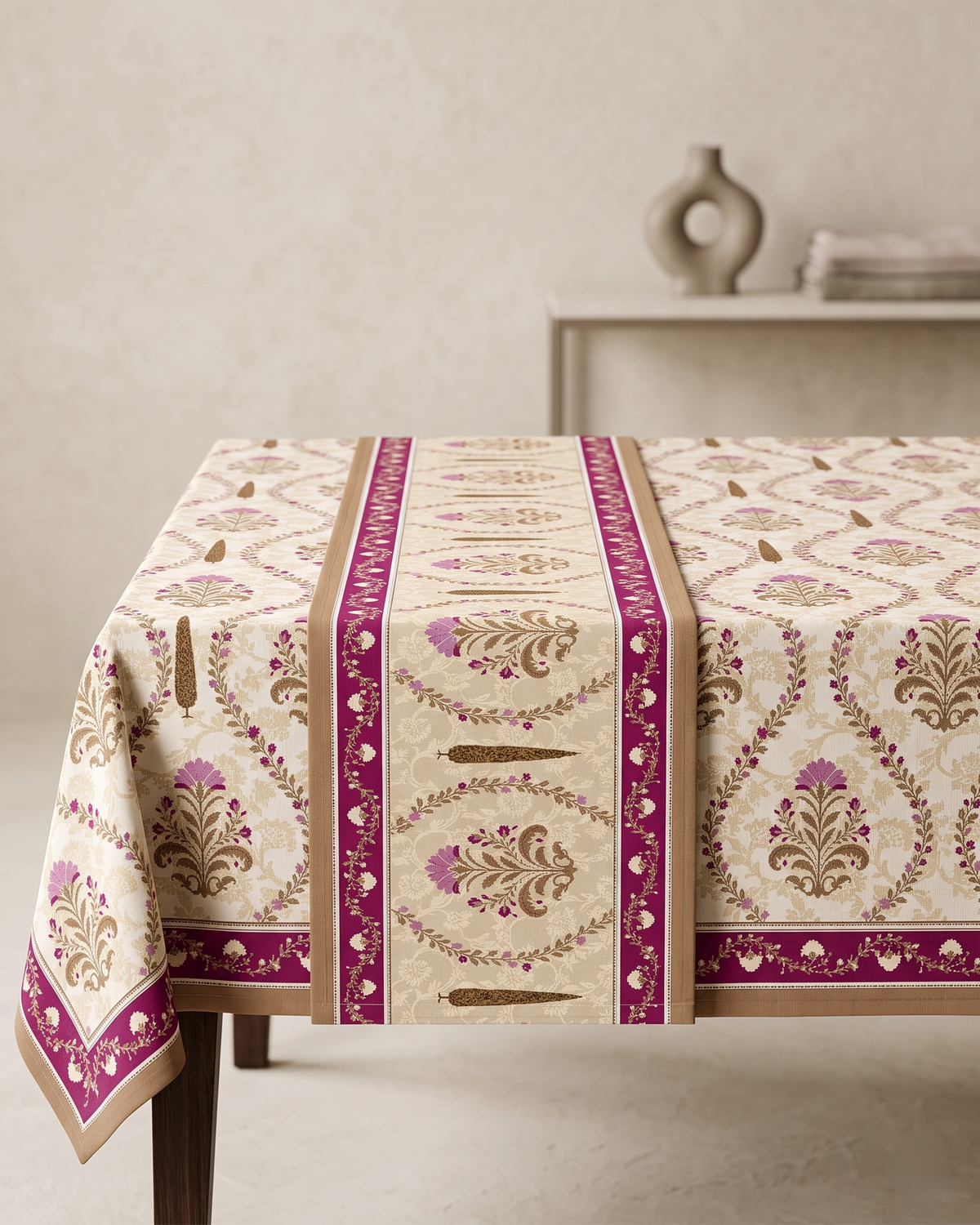 Evergreen Beige Cotton Table Runner
