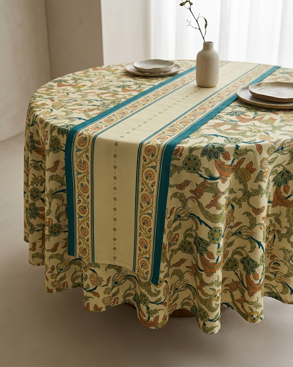 Willow Teal Cotton Table Runner