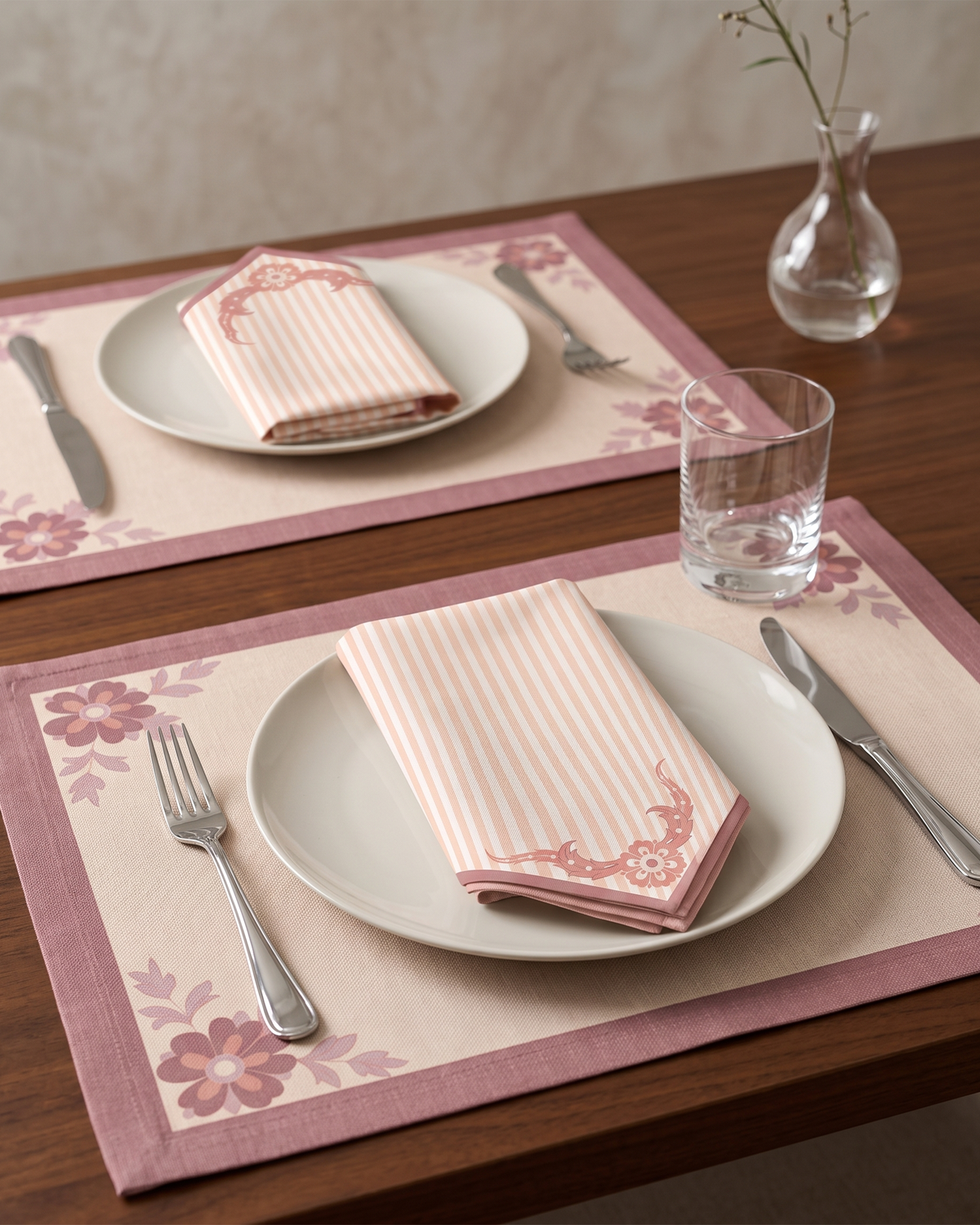 Willow Pink Cotton Water-repellent Placemat - Set of 6