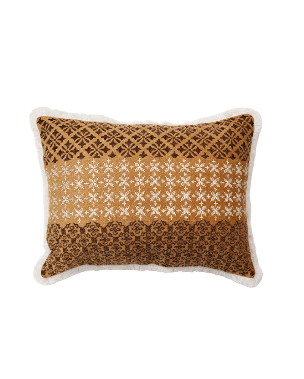 Geo Flower Brown Velvet Embroidered Cushion Cover