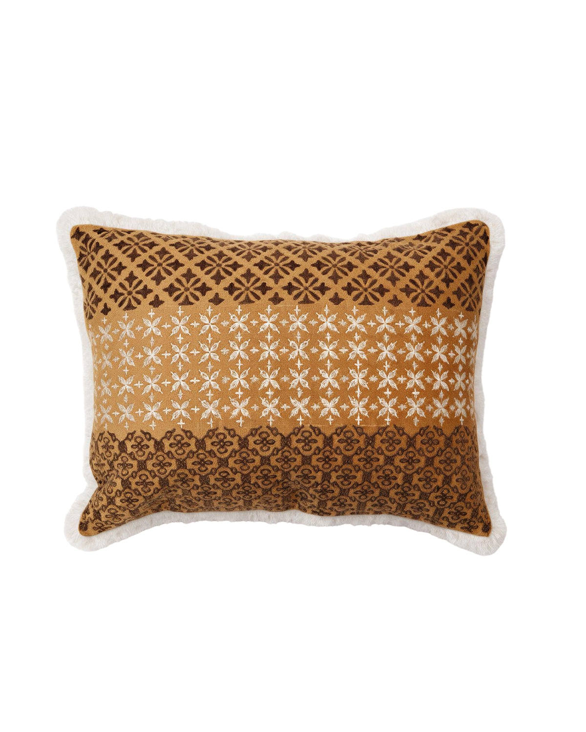 Geo Flower Brown Velvet Embroidered Cushion Cover