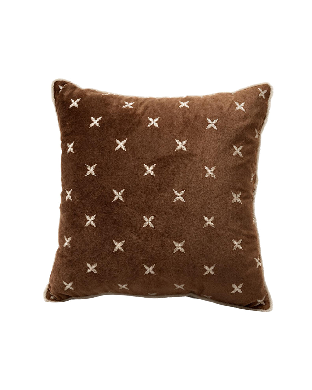 4 Petal Flower Green Velvet Embroidered Cushion Cover