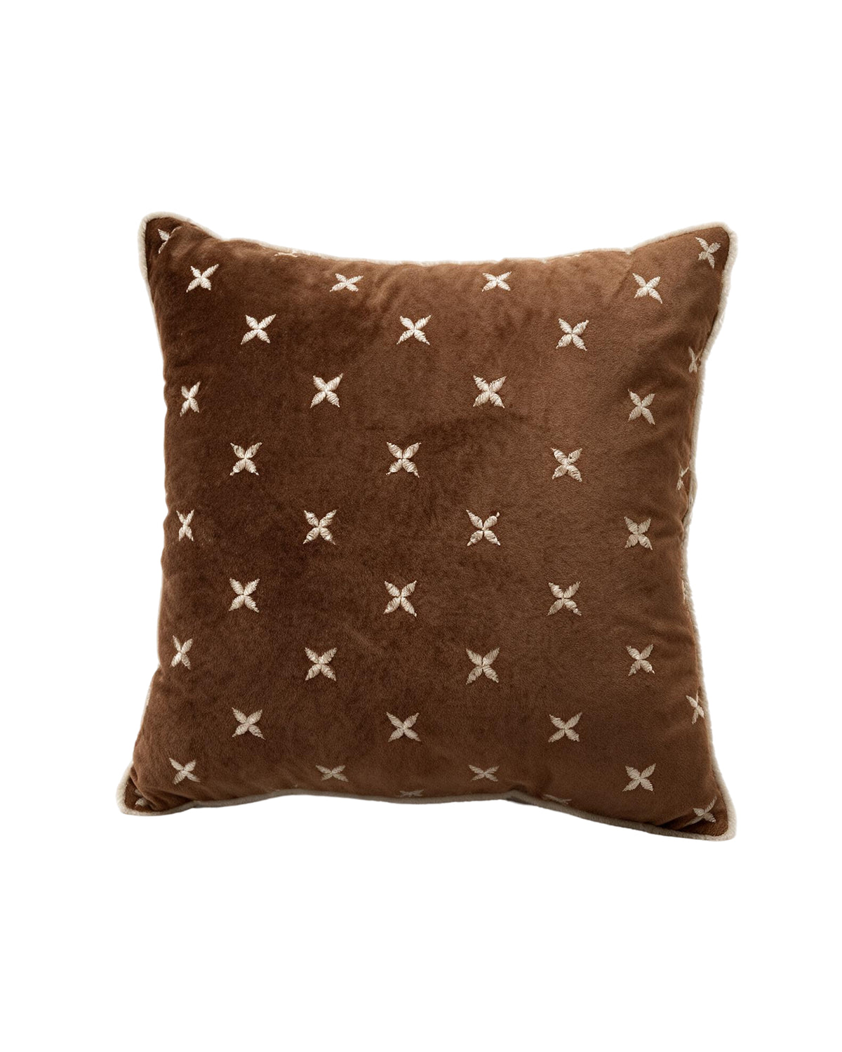 4 Petal Flower Green Velvet Embroidered Cushion Cover
