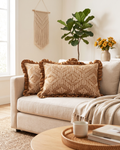 Texture Illusion Brown  Velvet Embroidered Cushion Cover