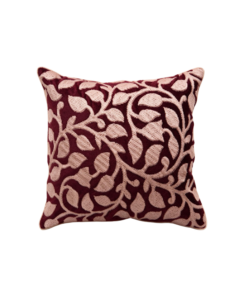 Leafy Wine velvet embroidered cushion cover