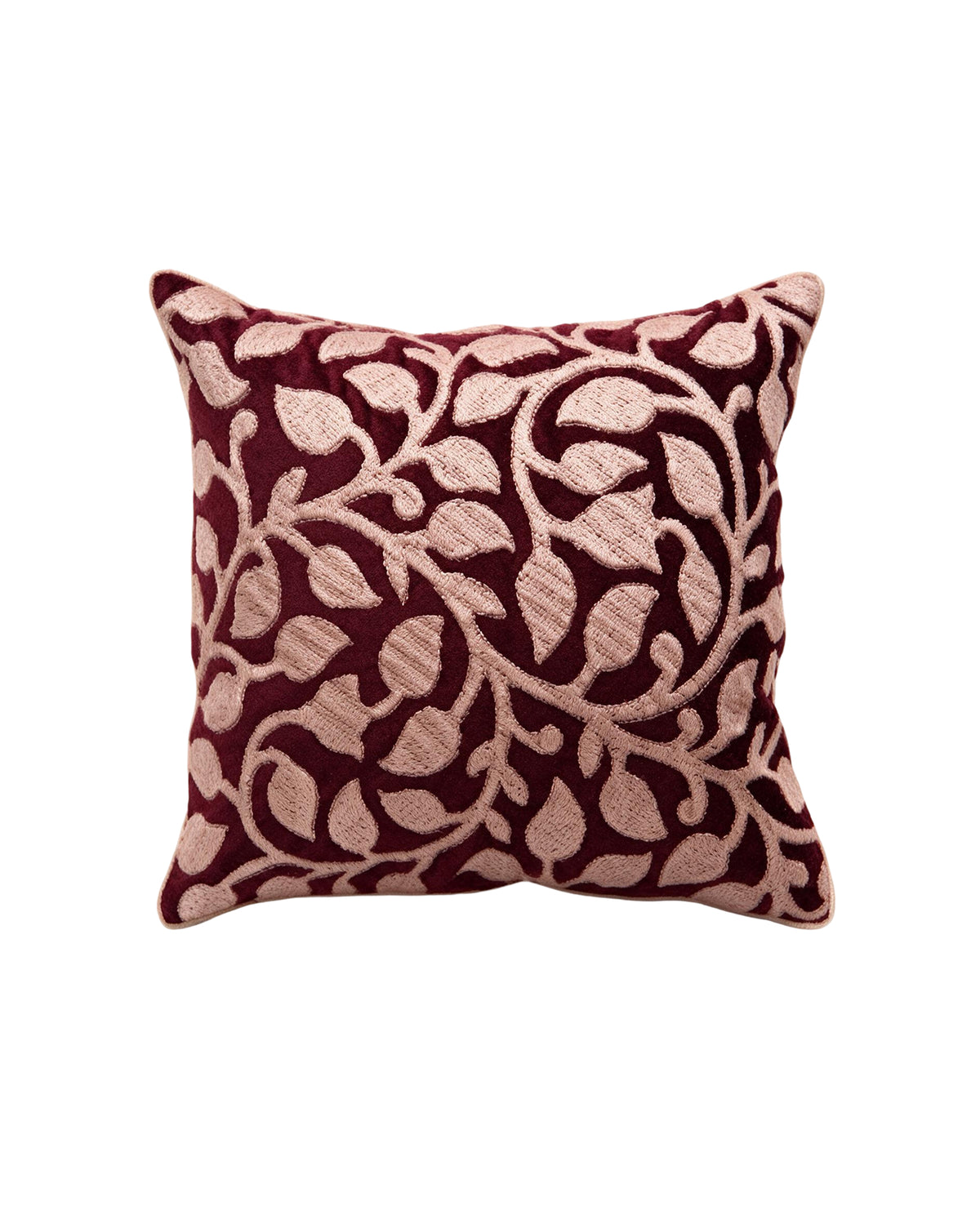 Leafy Wine velvet embroidered cushion cover