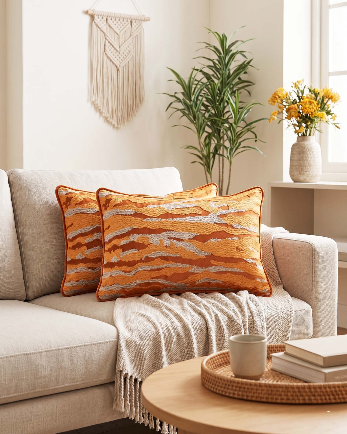Landscape Mustard velvet embroiderred cushion cover