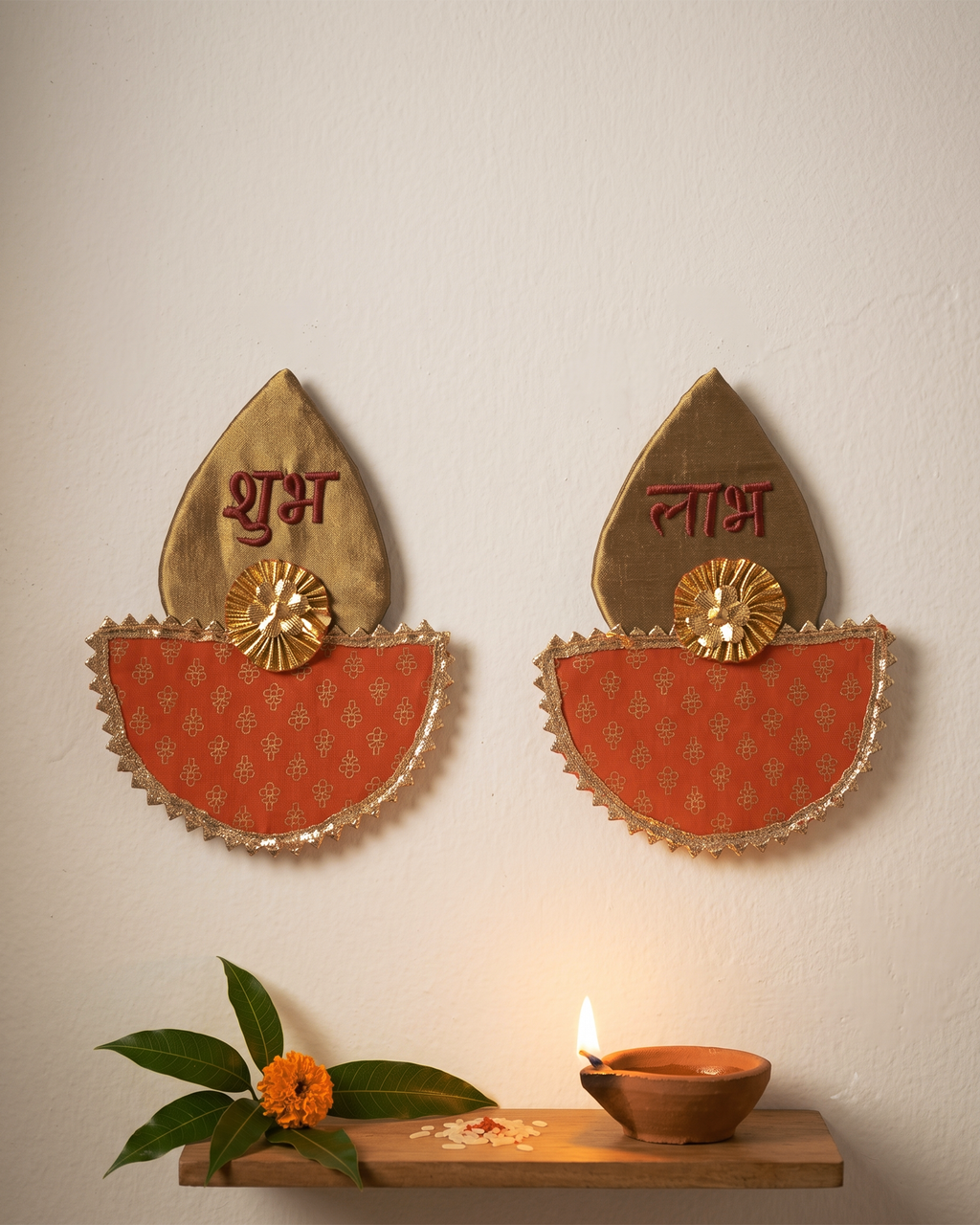 Orange Diya Shubh Labh - set of 2