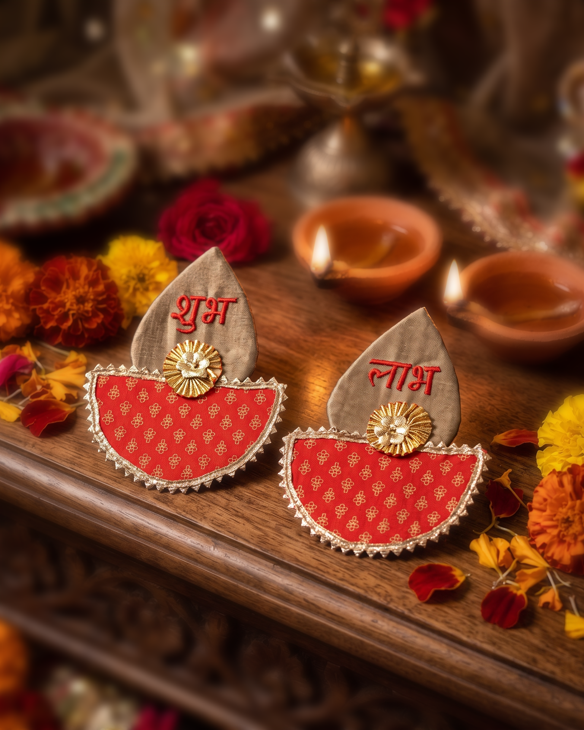 Orange Diya Shubh Labh - set of 2