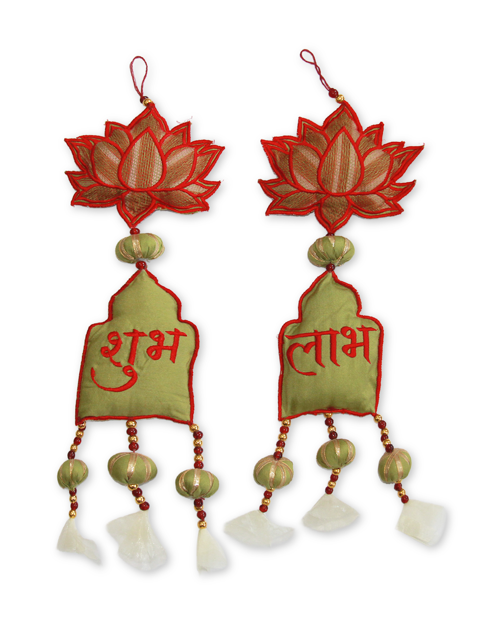 Red and Green Lotus Shubh Labh - Set of 2