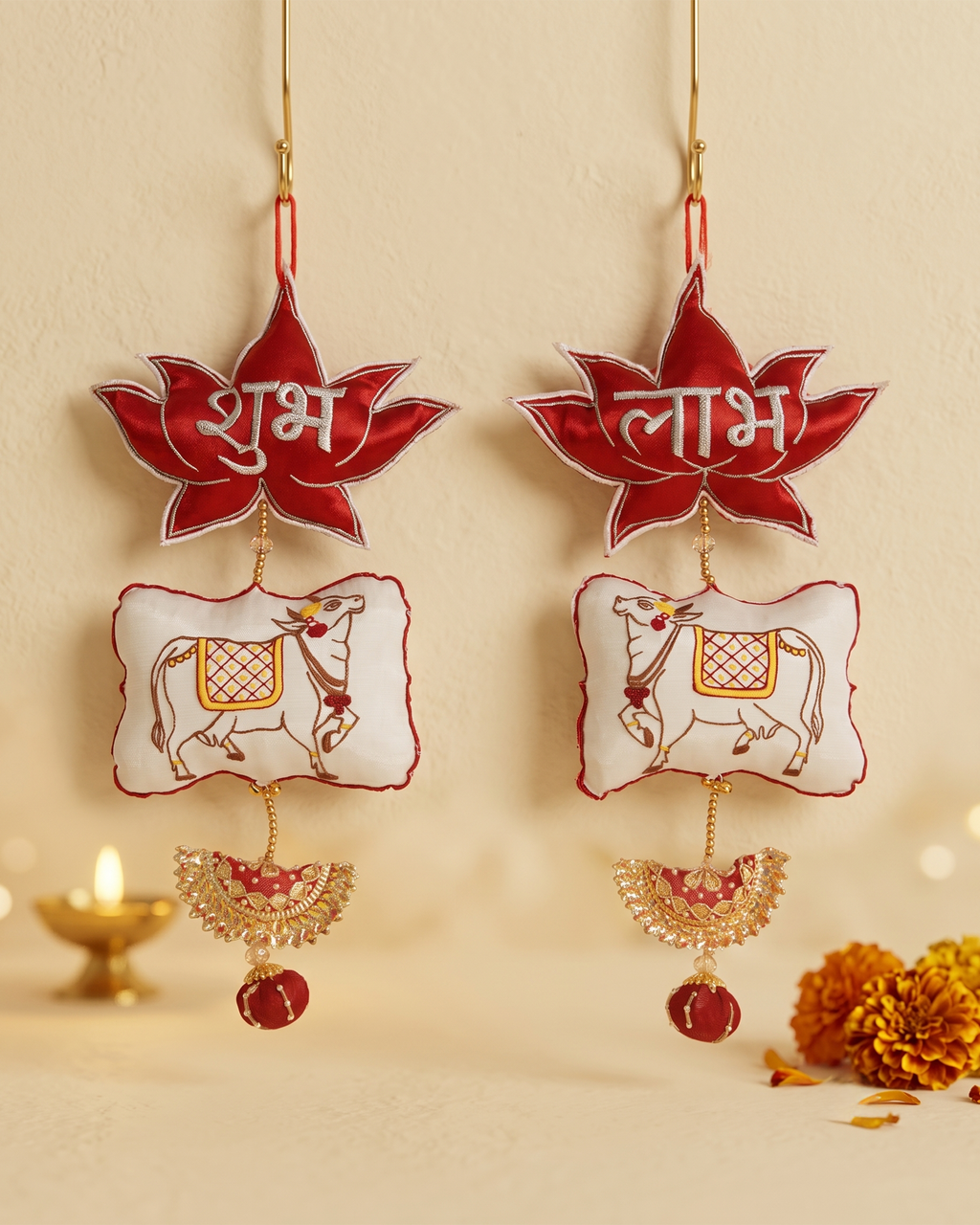 Red Pichwai Shubh Labh - Set of 2