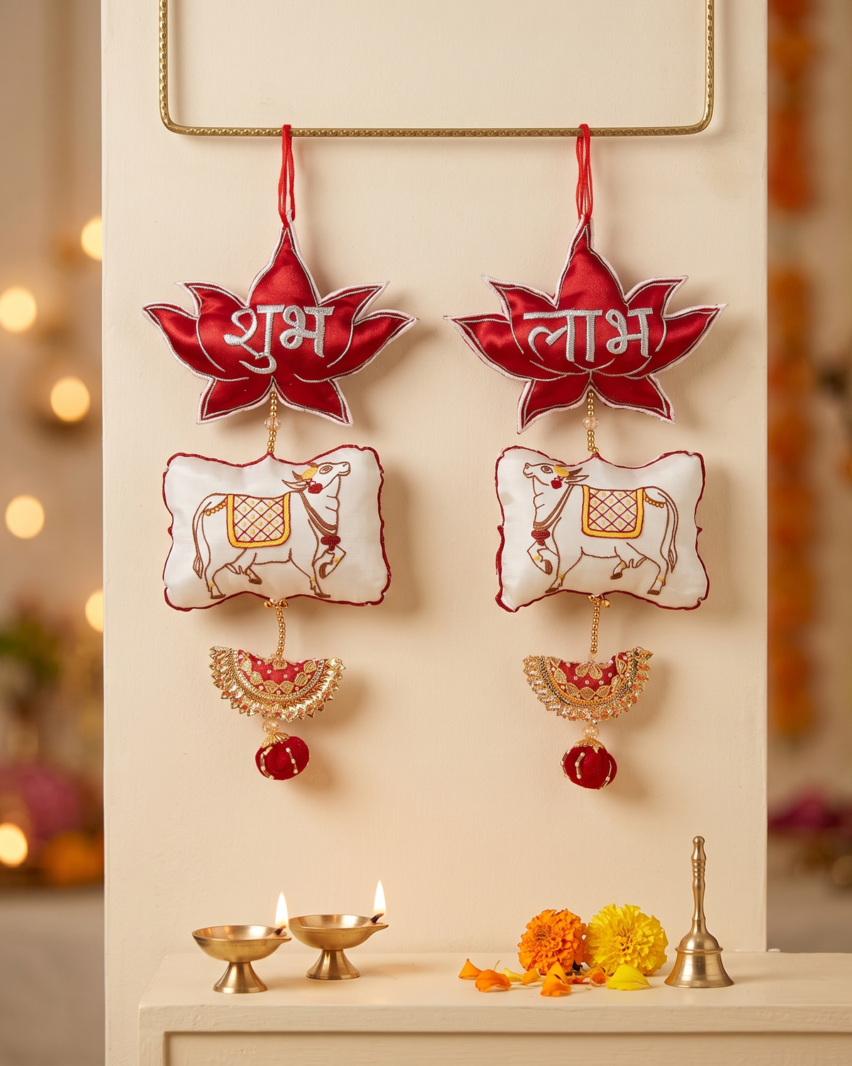 Red Pichwai Shubh Labh - Set of 2