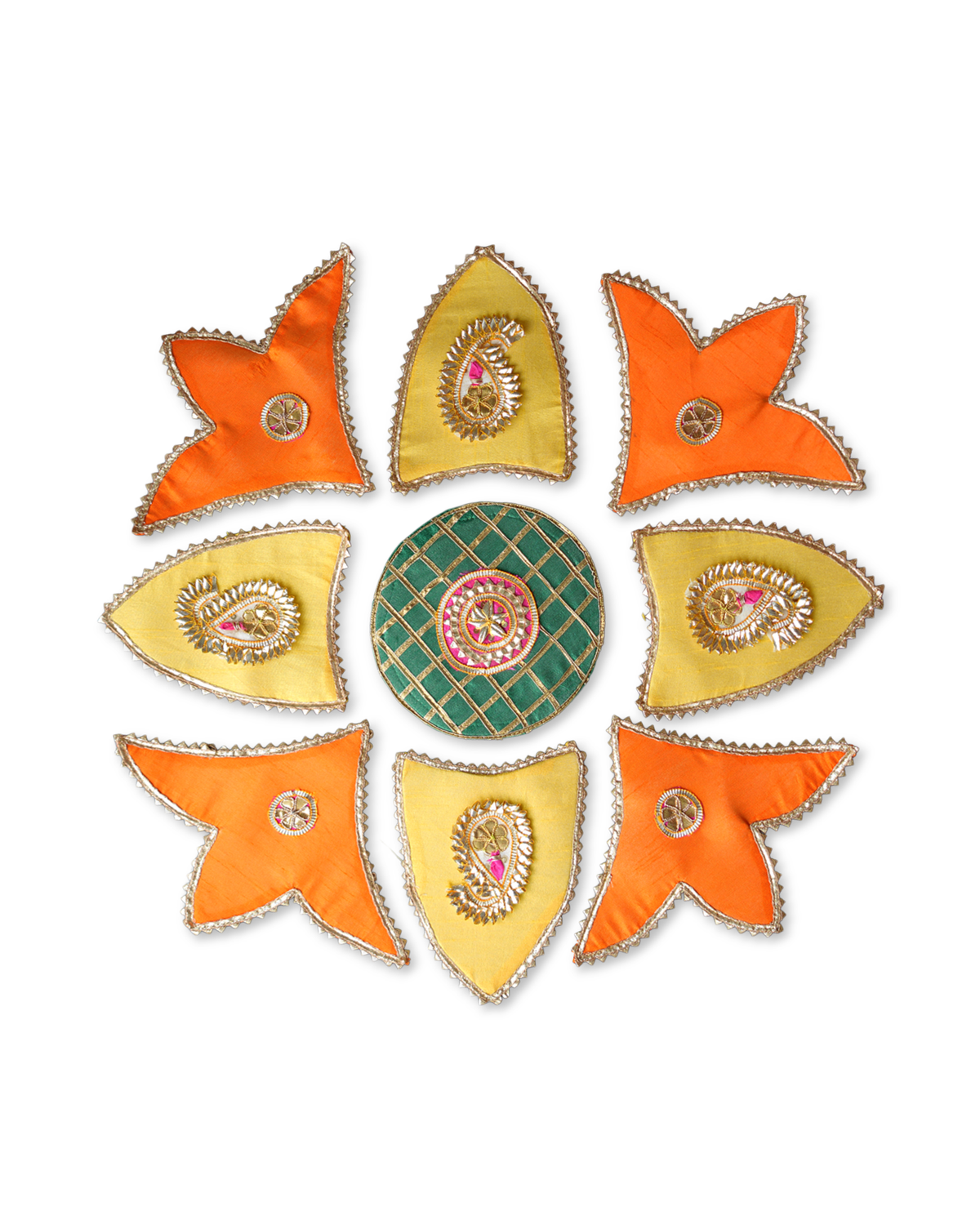 Yellow Orange Gota Rangoli - Set of 9