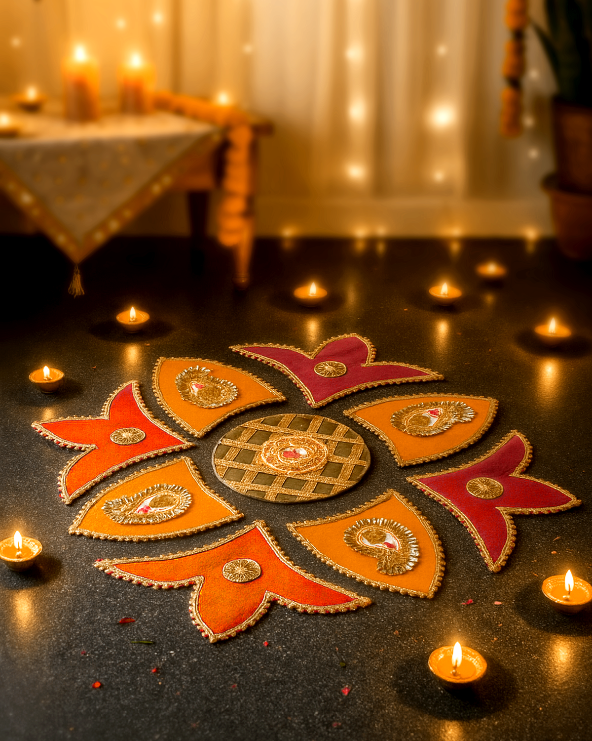 Yellow Orange Gota Rangoli - Set of 9