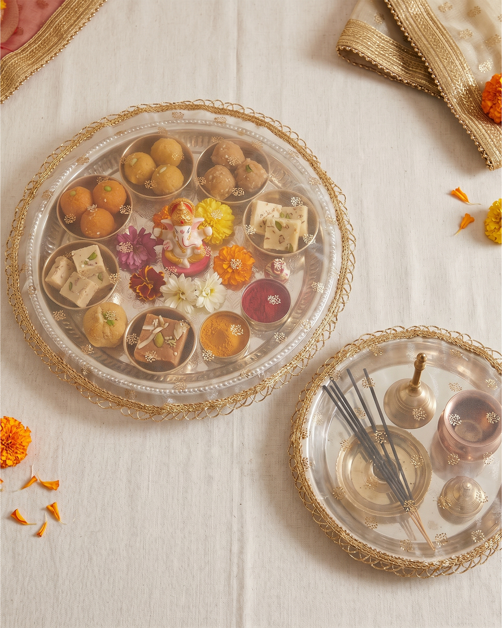 Gold Tissue Thali Cover Set of 2 ( Diameter- 20" &16")