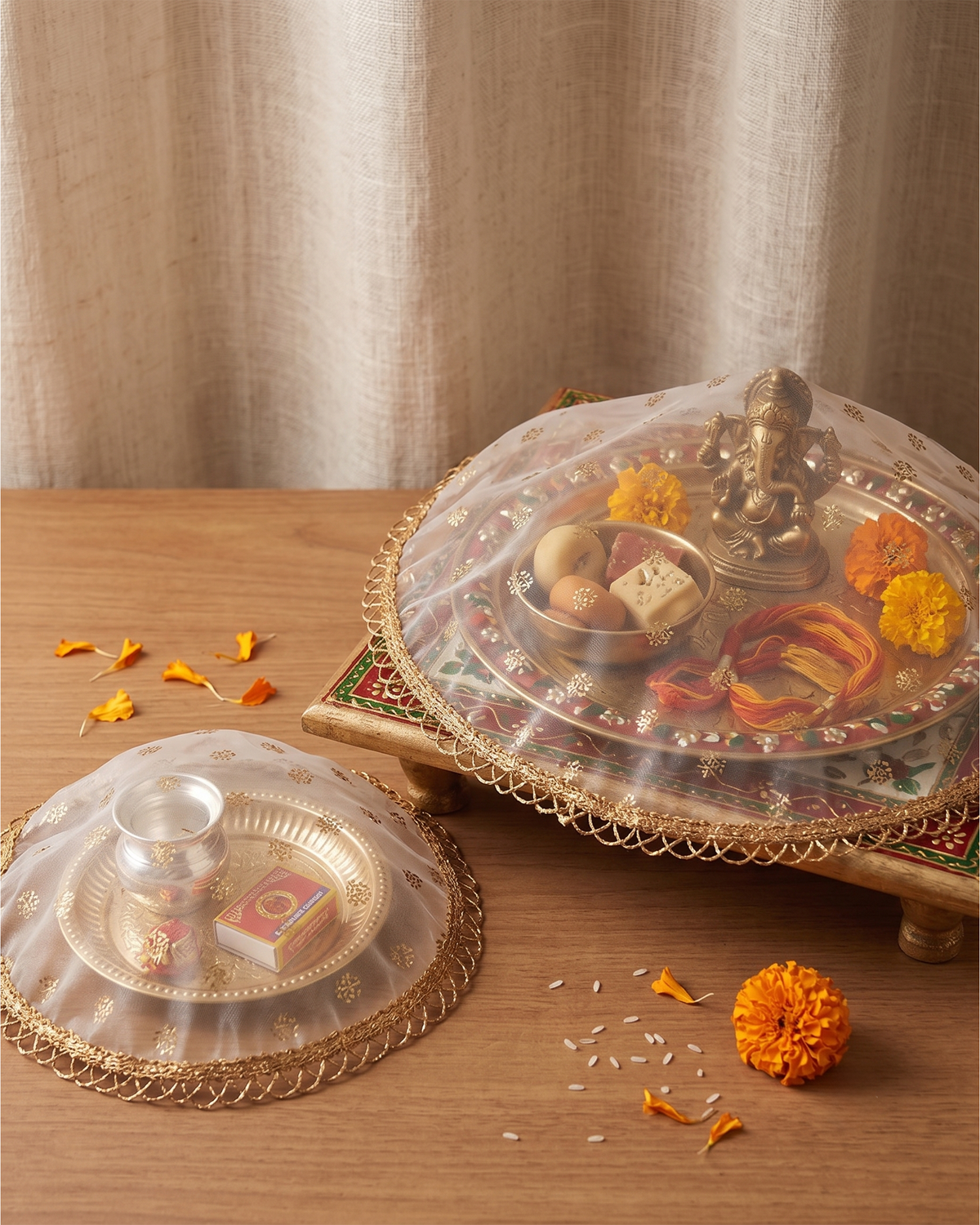 Gold Tissue Thali Cover Set of 2 ( Diameter- 20" &16")