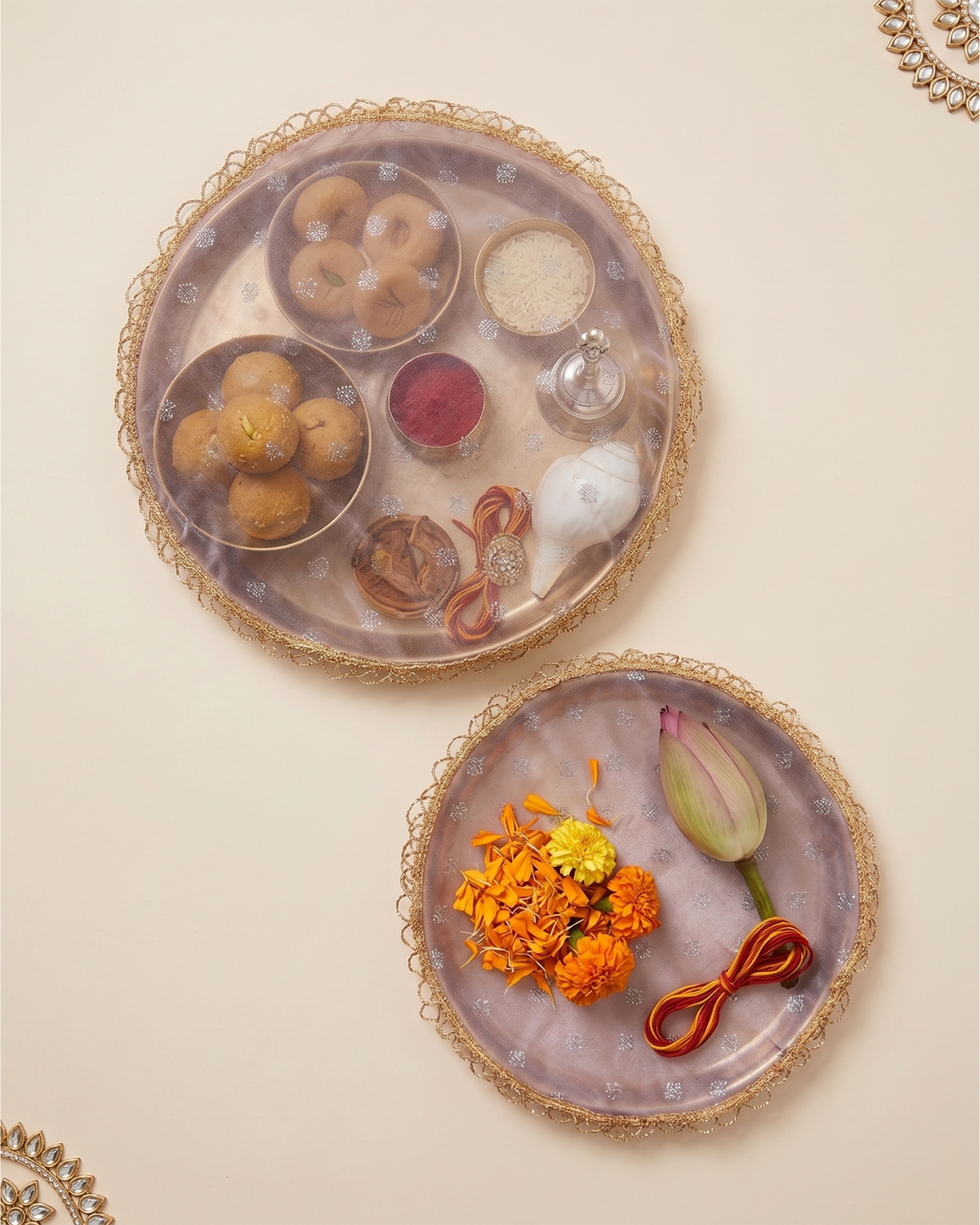 Rust Shimmer Thali Cover- Set of 2 ( Diameter- 20" &16")
