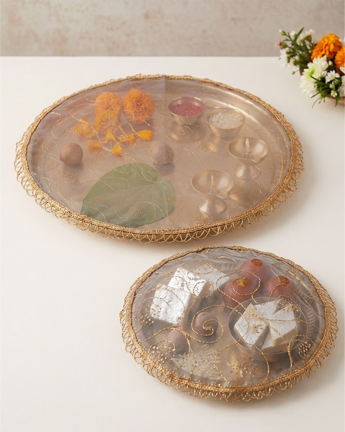 Grey Shimmer Thali Cover- Set of 2 ( Diameter- 20" &16")