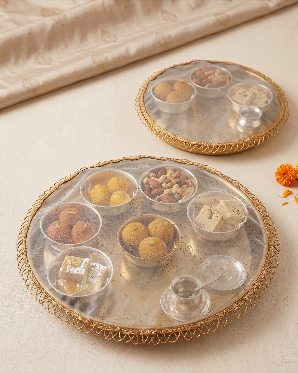 Grey Shimmer Thali Cover- Set of 2 ( Diameter- 20" &16")