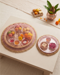 Maroon Tissue Thali Cover Set of 2 ( Diameter- 20" &16")