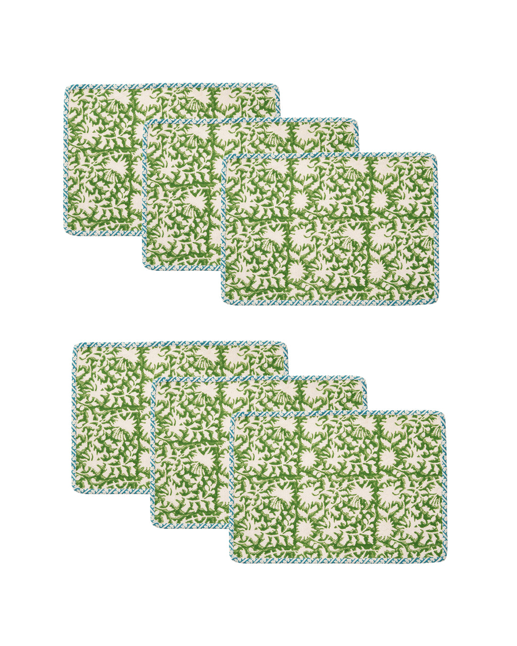 Blue  Dari Block Printed Reversible Placemat Set of 6