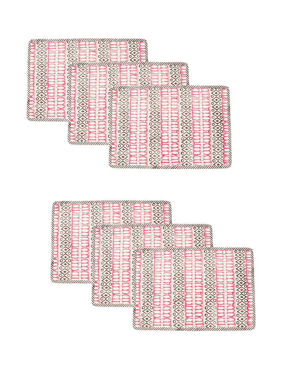 Pink Dari Block Printed Reversible Placemat Set of 6