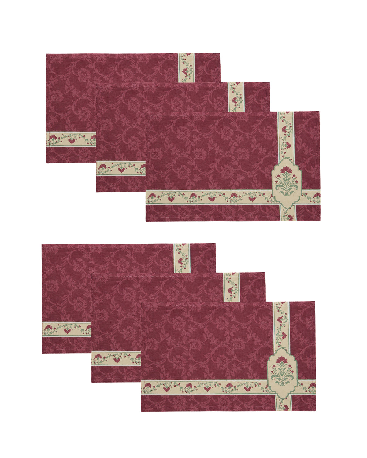 Evergreen Pink Cotton Water-repellent Table Mat Set of 6