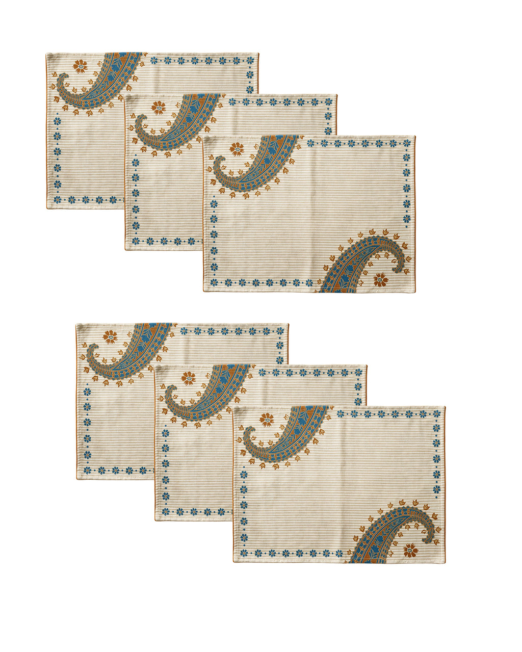 Paisley Teal Cotton Table Water-repellent Placemat Set of 6
