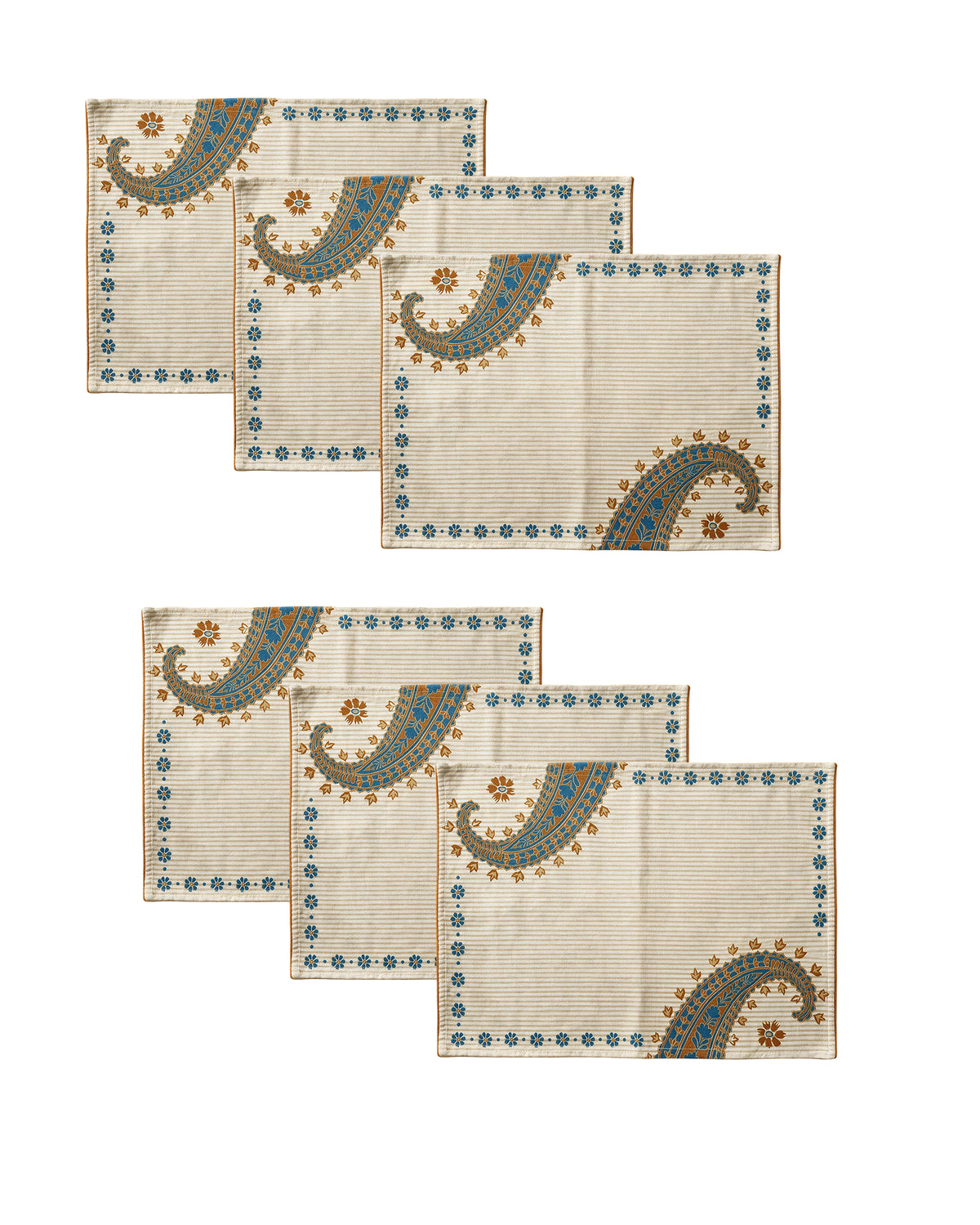 Paisley Teal Cotton Table Water-repellent Placemat Set of 6