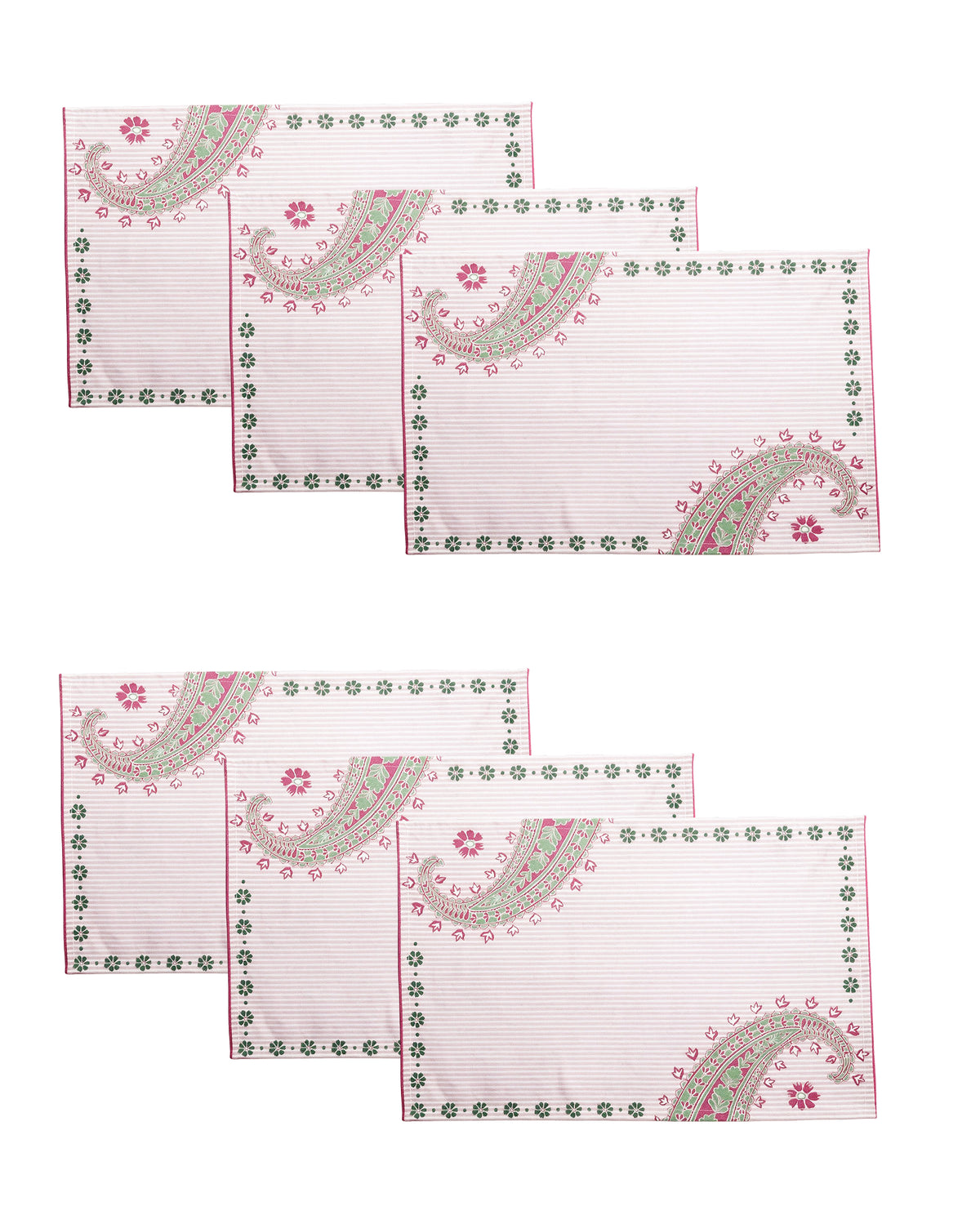 Paisley Pink Cotton Table Water-repellent Placemat Set of 6