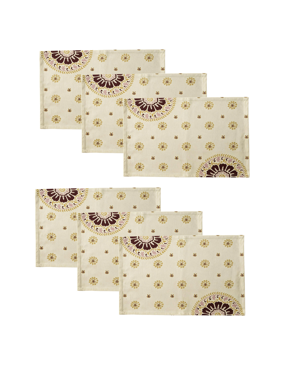 Suzani Red Cotton Water-repellent Table Placemat - Set of 6