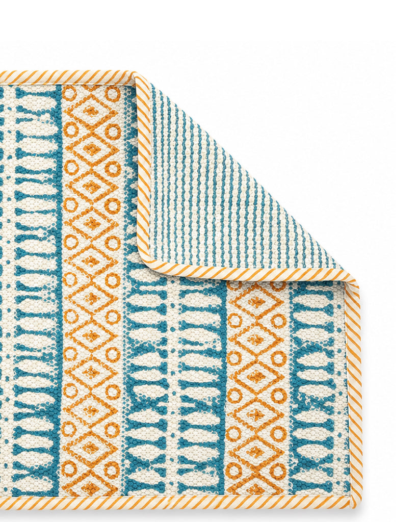 Yellow Dari Block Printed Reversible Placemat Set of 6