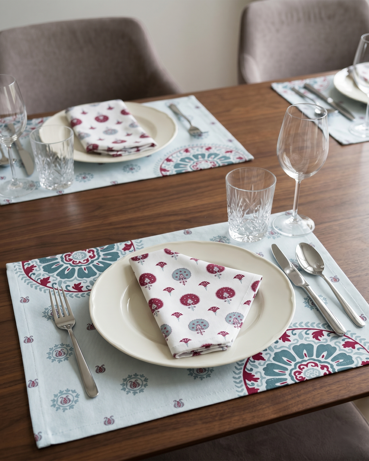 Suzani Blue Cotton Water-repellent Table Placemat - Set of 6