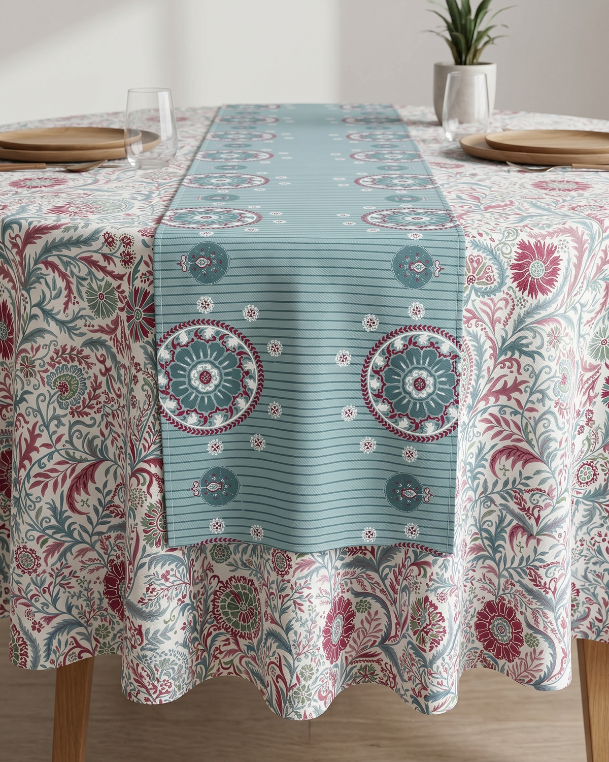 Suzani Blue Cotton Table Runner