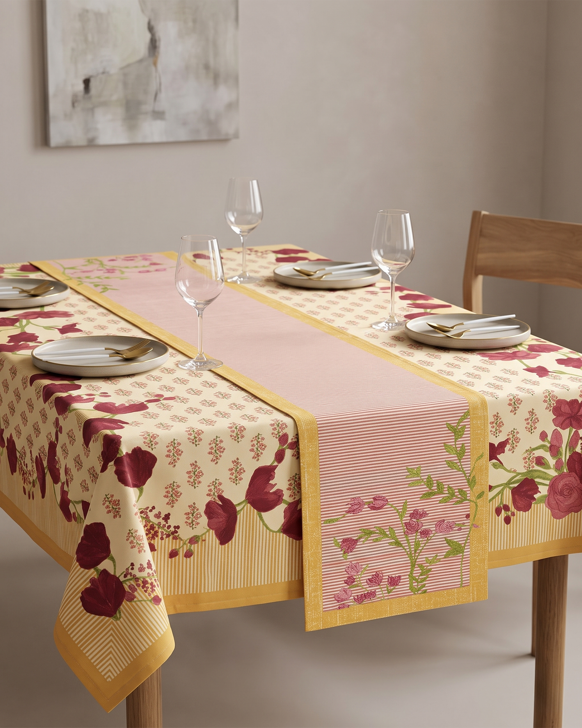 Bloomingdale Pink Canvas Table Runner