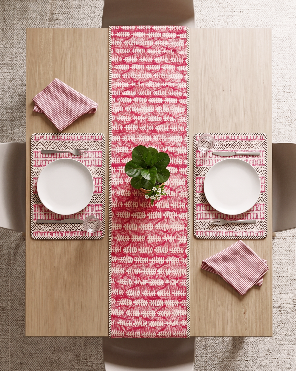 Pink Dari Block Printed Reversible Table Runner
