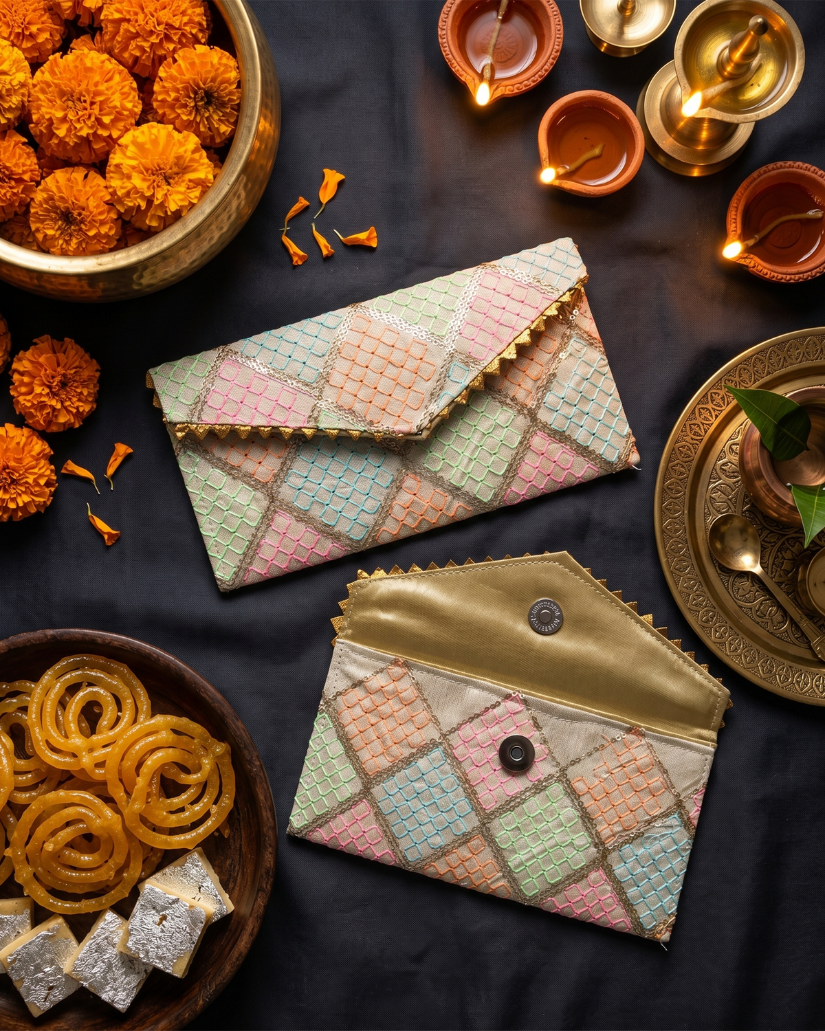 Multicolour Fabric with Sequence Shagun Money Envelop - Set of 2