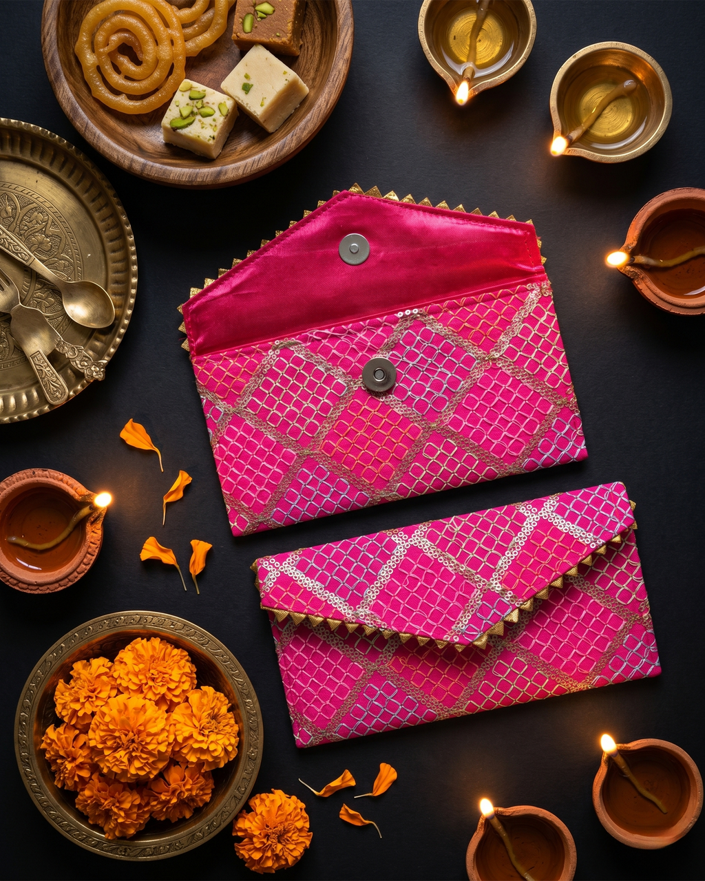 Pink Fabric with Sequence Shagun Money Envelop - Set of 2