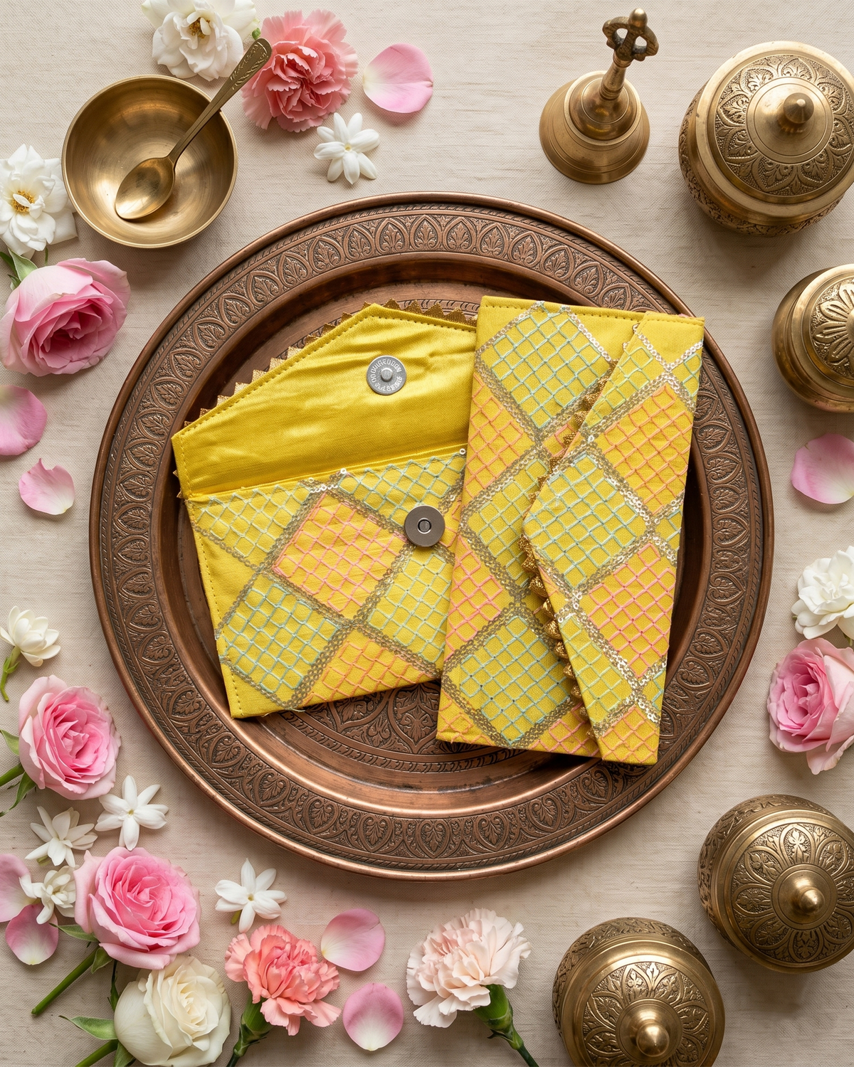 Yellow Fabric with Sequence Shagun Money Envelop- Set of 2