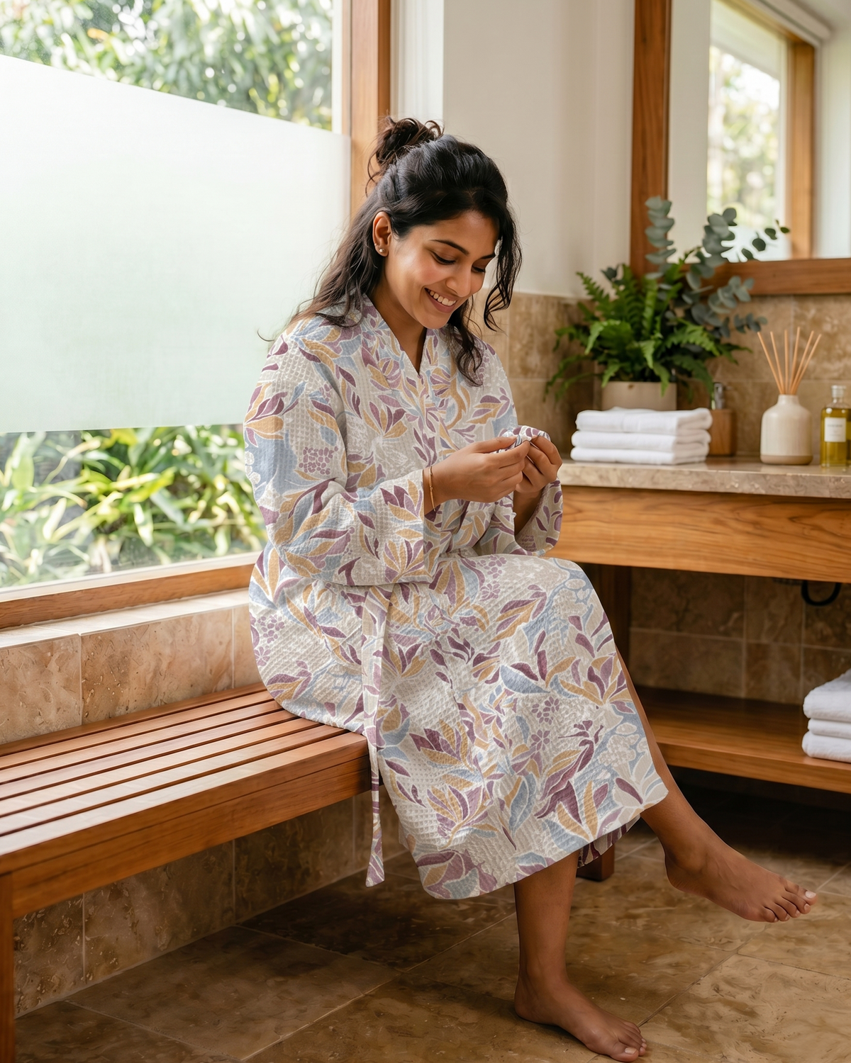 Sundial 100% Cotton Waffle Bathrobe Red