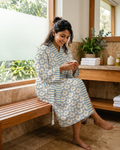 Atlas Blue 100% Cotton Waffle Bathrobe