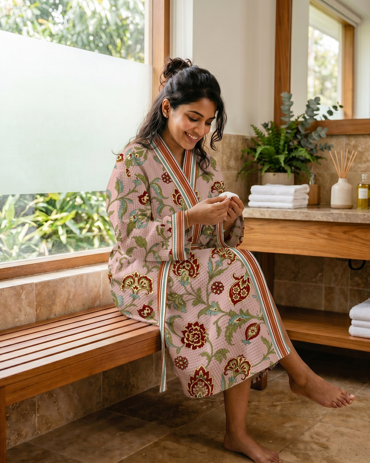 Halo Peach 100% Cotton Waffle Bathrobe