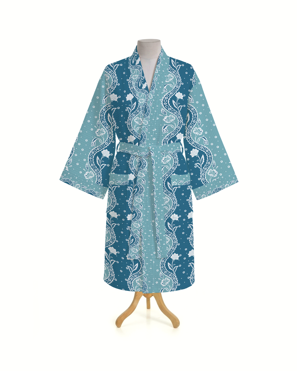 Storybook Floral Blue Waffle Bathrobe