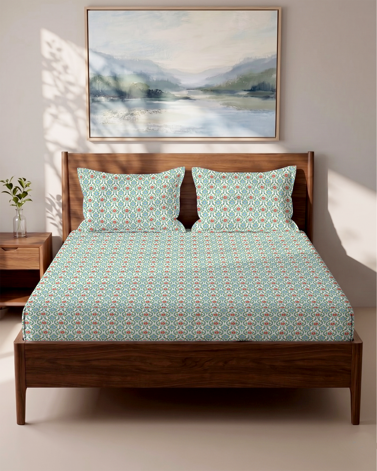 Evergreen Floral 100% Cotton  Bedsheet - 200 TC With 2 Pillow Covers