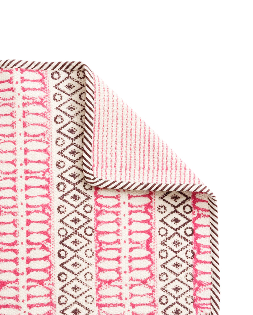 Pink Dari Block Printed Reversible Placemat Set of 6