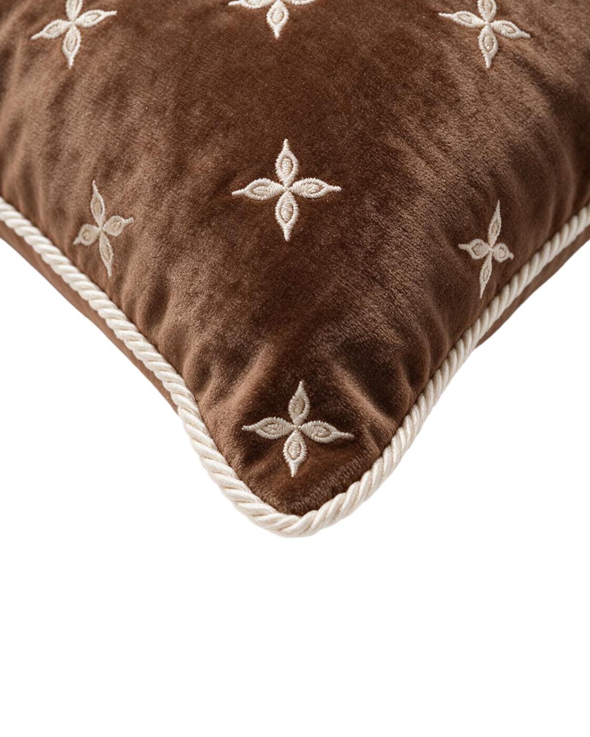 4 Petal Flower Green Velvet Embroidered Cushion Cover